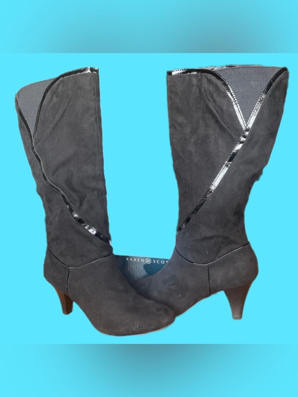 Karen Scott Black Suede-Look Mid-Calf Heeled Boots